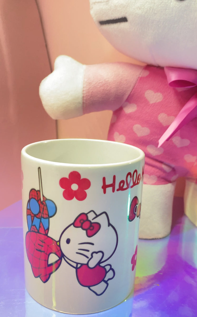 Spider-Man and Hello Kitty kissing-mug