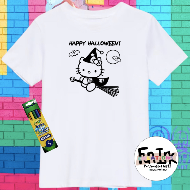 PAINT ME T'SHIRT- HELLO KITTY WITH BROOM HALLOWEEN