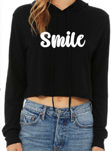 Smile- Cropped Long Sleeve Hooded Sweatshirt